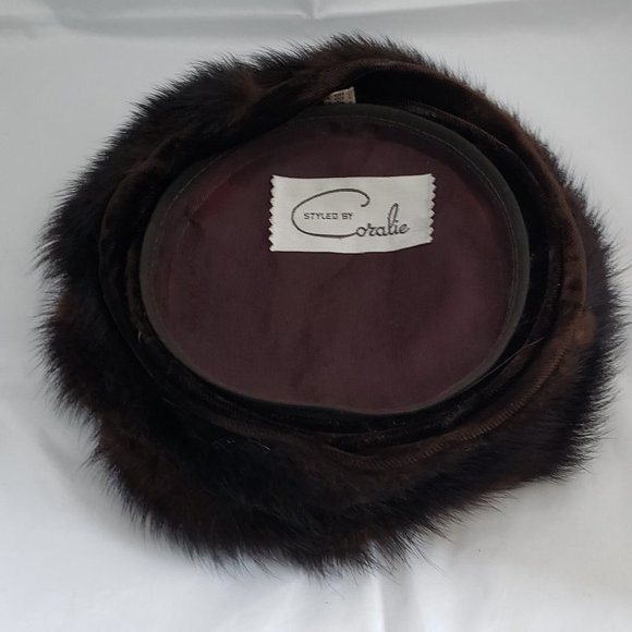 Vintage 50s Brown Mink Velvet Pillbox Hat Coralie - Picture 5 of 5